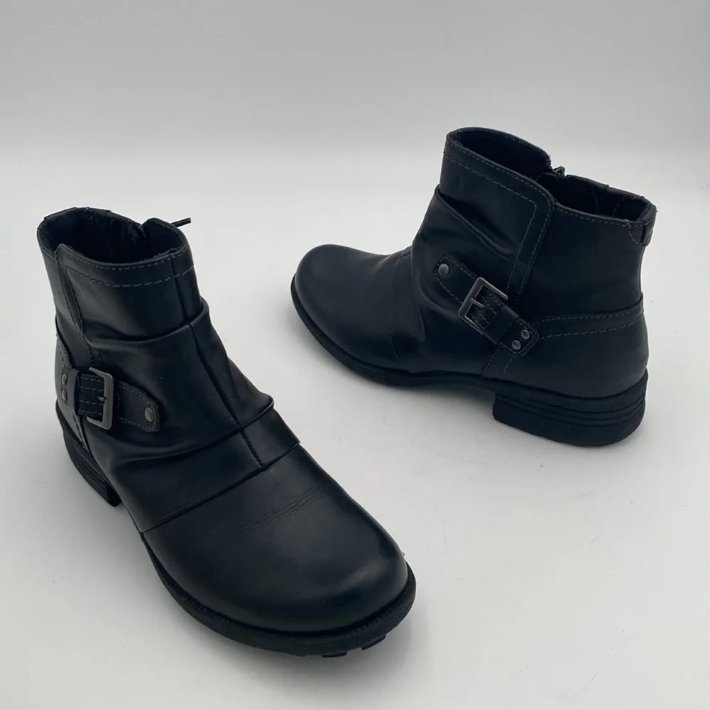 Earth Origins Black Ankle moto Boots women 9.5 leather casual office goth retro